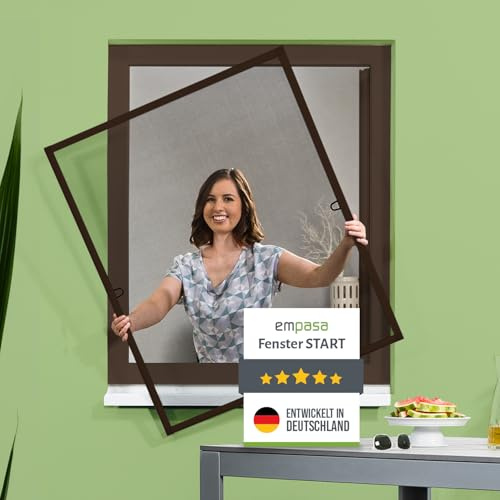 empasa Insektenschutz Fliegengitter Fenster START Fliegenschutz Alurahmen | Mückengitter individuell zuschneidbar als Selbstbausatz, Farbe:braun, Größe:60 x 80 cm