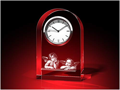GLASFOTO.COM, Raffael Engel Uhr, Glas rund, 60 x 95 x 40 mm, Kristallglas 3D Innengravur in Premiumqualität