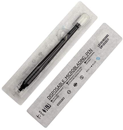 10 Stück Einweg Microblading Stift mit Nadeln und Schwammapplikator Permanent Makeup Stift Einweg Blisterpackung 12CF/14CF/18U/20U (18U-0.2mm)