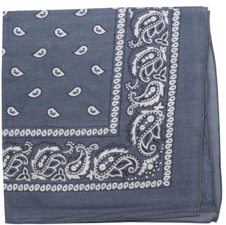 Motique Accessories Extra Large Paisley Bandana 27x27 Inch (Dark Grey)