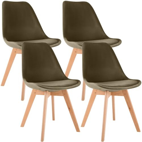 CLP Esszimmerstuhl 4er Set gepolstert Linares, Küchenstühle mit Rückenlehne und Holzgestell Buchenholz, Polsterstühle mit Bodenschonern Farbe Dunkelbraun Material Samt