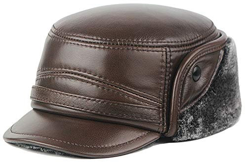 DongBao Herren Leder Baseball Hut Winter Kunstpelz Ohrenklappe Trapper Jagdhut Militär Army Cap mit Ohrenklappen