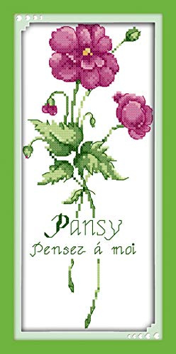 OWN4B Cross Stitch Kits Stamped, Pansy Flowers Printed Pattern 11CT 7.5x15.4 inch DIY Embroidery Kit