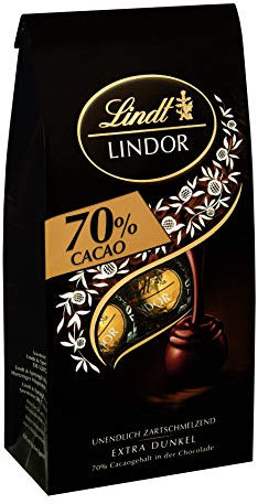 Lindt Schokolade LINDOR Kugeln 70% Kakao Extra Dunkel | 136 g Beutel | ca. 10 Kugeln feinherbe Edelbitter Schokolade mit zartschmelzender Füllung | Pralinen-Geschenk | Schokoladen-Geschenk