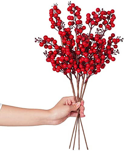 FOMIYES Künstliche Beeren,Beerenzweig Künstlich,20cm Rote Beeren Dekoration, lebensechte Pflanzen Beeren pflücken Stechpalmenbeerenzweige für Weihnachten, für Weihnachtsbaum Handwerk Home Dekoration