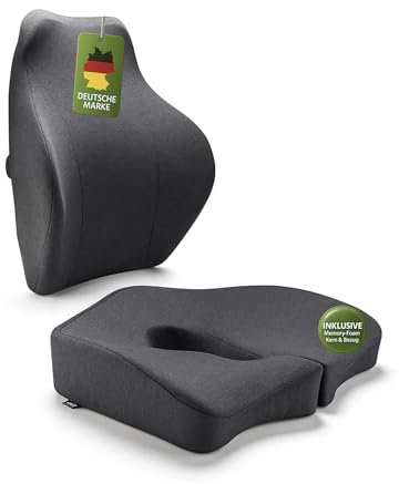 JFT Performance Sitzkissen & Rückenkissen Set – Ergonomisches Memory Foam Kissen zur Rückenstütze – Waschbar & bequem für Büro, Auto, Homeoffice & Rollstuhl