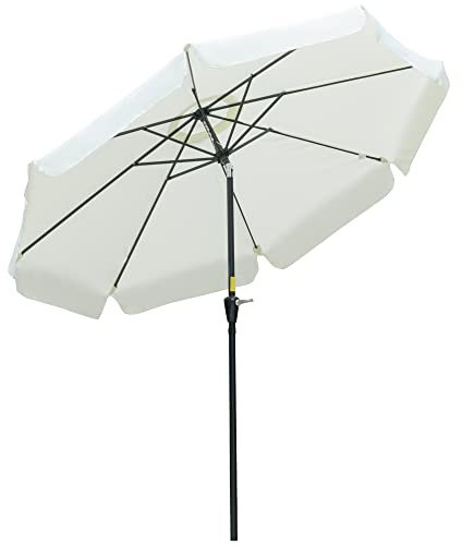 Outsunny Ombrellone da Giardino Ø2.7m Inclinabile a Manovella, Presa d'Aria e Bordo a Balze, UV50+, Ombrellone da Esterno a 8 Stecche in Alluminio e Poliestere, per Spiaggia Balcone Terrazzo, Beige