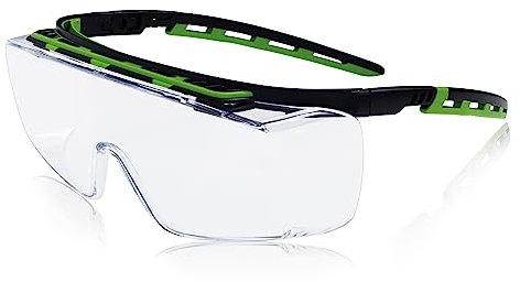 PRO FIT Schutzbrille Kubik Schwarz/Grün - Überbrille mit Großer & Klarer Scheibe - Beschlagfrei - Kratzfest - Arbeitsschutzbrille mit Seitenschutz