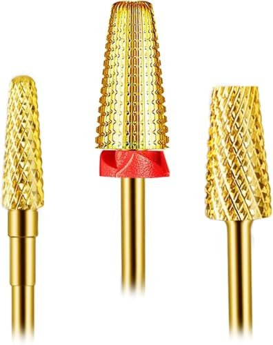 Depvko 3-teiliges Nagelbohrer-Set, 5-in-1-Bohrer für Nägel 3/32 Zoll, konischer Schaft und kegelförmige Hartmetall-Nagelbohrer für Acryl- oder Gel-Entferner (Gold)