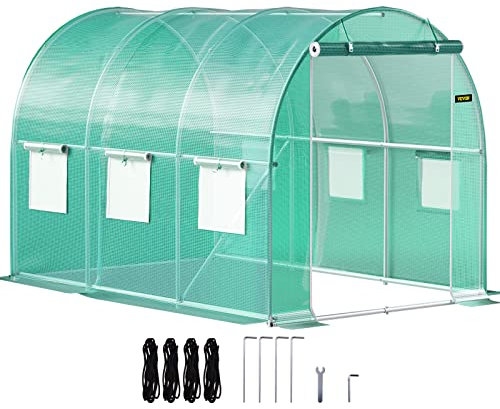 VEVOR Serra da Giardino per Piante a Tunnel Impermeabile con 6 Finestre e Porte 3 x 2,1 x 2,1m, Serra a Tunnel da Esterno Impermeabile in Acciaio Zincato Copertura PE 12,8 kg, Serra a Tunnel Verde