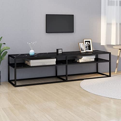 APCSA - Entertainment Centers & TV Stands-TV Schrank Schwarzer Marmor 160 x 40 x 40,5 cm gehärtetes Glas