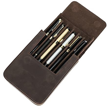 CONTACTS Stifteetui Leder für 6 stifte,Handgefertigt Vintage-Stifthalter, Stift-Schutzhülle für Reisen,Schreibtisch-Zubehör Bleistifte-Organizer-Box