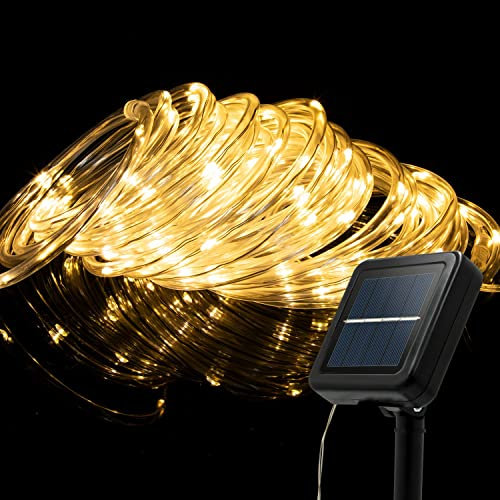 Solar Lichtschlauch Lichterkette,10M 100 LED Wasserdicht Außenlichterkette, LED lichterschlauch aussen Schlauch Glasklar außen für Hochzeit, Party und Weihnachten,Weihnachtsbeleuchtung(Warmweiß)