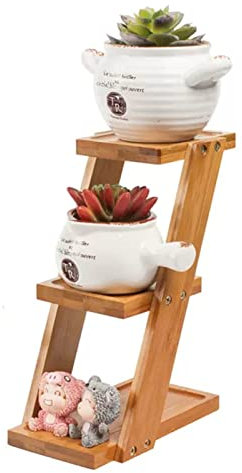 Gaommini Bambus-Blumenregale Blumentreppe, 3-stufiger Leiter-Pflanzenständer Pflanzentreppe, 9,2 × 18 × 25 cm, Display- Topfhalter Blumenständer für Innen-Desktop-Fenster, Mehrzweck-Pflanzenregal