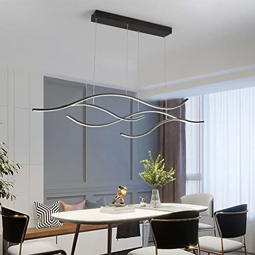 Pendelleuchte Esstisch Esstischlampe LED Modern Hängelampe, Dimmbare mit Fernbedienung Wellenförmig Design Wohnzimmerlampe Hängeleuchte Höhenverstellbar für Küche Büro Arbeitszimmer (schwarz, L120cm)