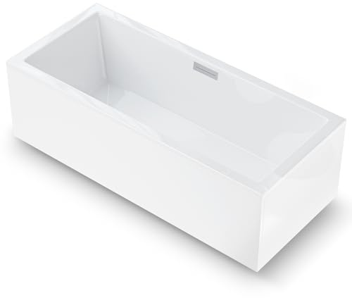 AQUADE Acryl Badewanne 180x80 Modell: Neu Ulm - Weiß Badewanne Komplettset 180x80 - Badewannen mit Wannenfüßen + Schürze + Ab–Überlauf mit Zulauf