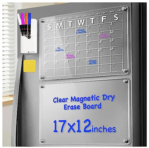 Alacritua Magnettafel KüHlschrank, 43 X 30 cm, 2Pcs Magnetic Acrylic Dry Erase Board, Mit 4 Farbigen Markern 1 KüHlschrank-Radierer Und 1 Stifthalter Monatskalender Magnet