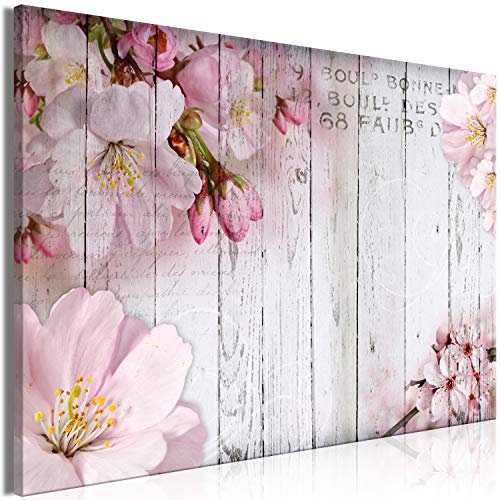murando - Akustikbild Blumen Bilder Akustikschaum Hochleistungsschallabsorber Schallschutz Leinwand 1 tlg Wandbild Raumakustik Schalldämmung Holz Optik rose pink b-C-0210-b-a
