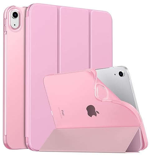 MoKo Hülle für iPad (A16) 11./10. Generation (2025/2022), Blumen Rosa | Dünn Ständer Schutzhülle mit Weicher TPU-Rückseite Ultradünne PU Leder Schutzhülle Unterstützt Touch ID Auto Schlafen/Wachen