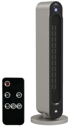 HOMCOM Chauffage Soufflant Oscillant 1100/2200 W Noir | Mini Radiateur Céramique PTC, Télécommande Incluse, Chauffage d'Appoint