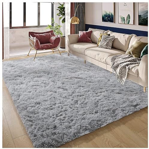 Bibykivn Shaggy Modern Teppich, Teppichunterlage Antirutschmatte, Als Faux Bett-Vorleger oder Matte, Langflor Teppiche für Wohnzimmer Schlafzimmer, Kinderzimmer (Grau, 80x160 cm)