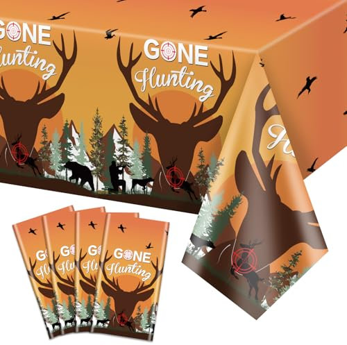 4Pcs Jagd Tischdecken, rechteckige Jagd Geburtstag Dekorationen Tischabdeckungen, Einweg-Jagd Tischdekorationen für Kinder Jagd Hirsch Geburtstag Party Supplies, 130 x 220cm