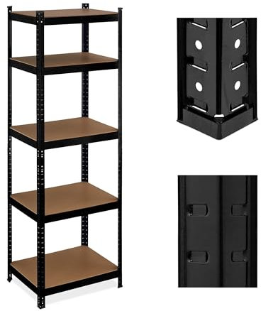 Relaxdays Estantería Metálica Cargas Pesadas, 180x60x45 cm, hasta 500 kg, 5 Baldas, para Sótano o Trastero, Acero, Negro