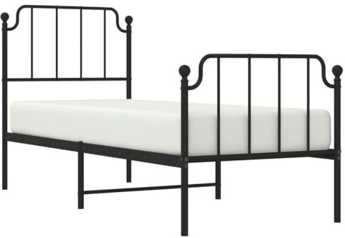 vidaXL Bettgestell, Bettrahmen mit Lattenrost Metallbeinen, Bett Gästebett mit Kopfteil Fußteil, Metallbett Einzelbett Schlafzimmerbett, Schwarz 75x190cm Metall