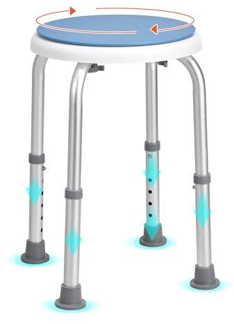 VEVOR Shower Chair 360 Degree Rotating, Adjustable Height Shower Stool Seat, Bath Chair for Inside Shower or Tub, Non-Slip Bench Bathtub Seat Stool for Elderly Disabled Handicap, 136.1 kg Capacity