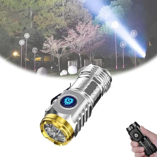 RuiDay Three-Eyed Monster Mini Flashlight,Super Bright Small Flashlight,LED Torch Rechargeable,USB Torch Pocket Flashlight 5 Lighting Mode,Waterproof Pocket Torch for Outdoor (Silver)