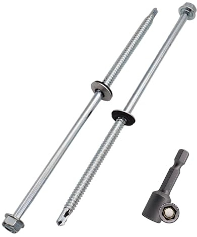 SKIR'CO (50 uds.) Tornillos para techos galvanizados 6,3 x 180 mm cabeza hexagonal, tornillos autoperforantes DIN 7504-K con arandelas de sellado EPDM