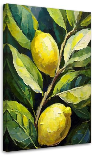Feeby Viles - Leinwand Bilder - Zitronen Acryl Gemalt - 80x120 cm - Deko Wohnzimmer - Wandbilder Schlafzimmer - Deko Aesthetic - Wand Deko - Leinwand Groß - Deko Zimmer - Leinwandbilder XXL