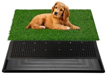 FluffyDream Hundegras-Pad mit Tablett, 40,6 x 50,8 cm, 3-lagiges Trainingspad, Urinierpads für Hunde, geruchsfrei, Hundetoilette für Innenbereich, Balkon, Wohnung