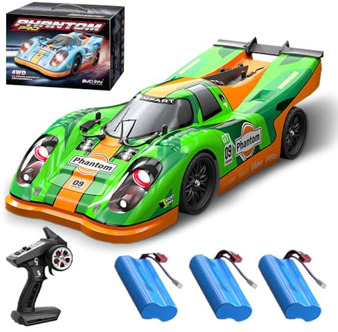 X-Verse 16307PRO Ferngesteuertes Auto mit Bürstenloser Motor, 2.4GHz 1:16 4WD RC Auto Geländewagen Offroad, 60KM/H Offroad Drift Auto, Geschenk für Kinder Erwachsene-3 Batterien(grün)