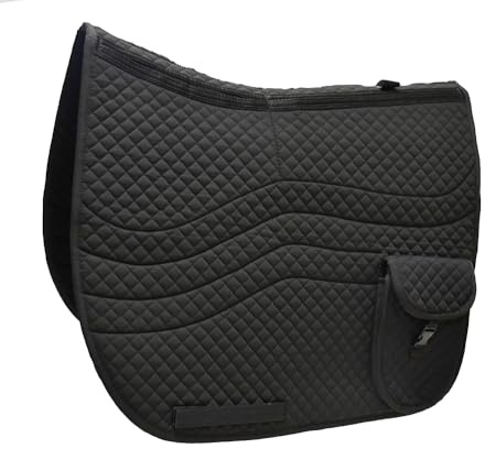 Rhinegold POCKET INTERCHANGEABLE SADDLE PAD – Full Size, Black – Adjustable Memory Foam Inserts for Custom Fit & Shock Absorption – Deep Storage Pockets – Quilted Cotton with Brushed Lining
