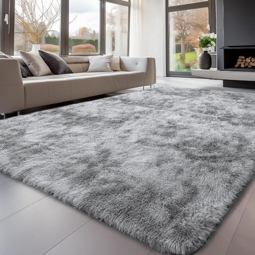 Treeboy Hochflor Teppiche Grau Teppich Wohnzimmer 160x230 Große Waschbar | Wohnzimmerteppich Flauschiger Teppich Waschbar Anti-Rutsch Extra Große Carpet Teppichen für Schlafzimmer Kinderzimmer