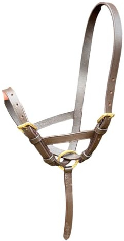 Horse Leather Foal Slip Headcollar with Solid Brass Fitting S-M-L Black Brown (Brown, Small)