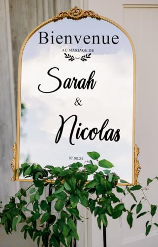 solenzo - Sticker de mariage avec prénom et date personnalisés pour panneau de bienvenue (Noir, L 36X H55 cm)