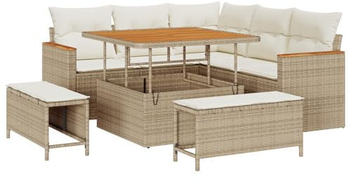 Gecheer 8-delat trädgårdssoffa set med kudde beige poly rotting akacia trädgårdslounge utomhus