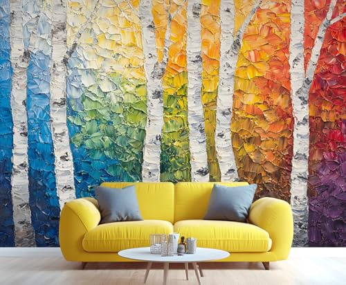 YXQAIED Bunte Tapete, tote Zweige, Schlafzimmer, Wandpapier, nicht selbstklebend, weiße Baumstämme, Tapete für Wohnzimmer, Retro-3D-Wandbild und Heimdekor-Poster, 400 x 280 cm