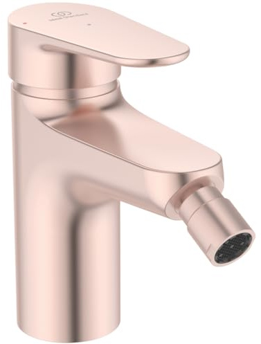 Ideal Standard Alu+ Bidetarmatur, Auslaufhöhe 74 mm, wassersparende Bidet-Handbrause mit Ablaufgarnitur, frei von Chrom & Nickel – Rosé (46 x 144 x140 mm)