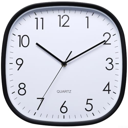 Horloge murale ronde de 30,5 cm avec grand écran, mouvement à quartz alimenté par piles pour une heure précise, adaptée pour la maison ou le bureau (noir)