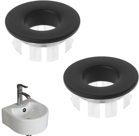 2 Pcs Sink Overflow Cover, Black Brass Basin Sink Overflow Ring, Round Overflowing Sinks Hole Cover, Universal Sinks Hole Caps Replacement, for Bathroom Bathtub Kitchen Hand Basins