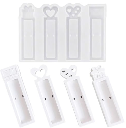 DIPZO Moldes de Silicona Navidad, Juego de 4 Moldes de Fundición de Silicona Caja de Regalo Soporte para Barra de Chocolate Molde para Pintalabios y Manualidades