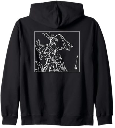Fiori di Giglio Giapponese Line Art - Hokusai Inspired Botanical Felpa con Cappuccio