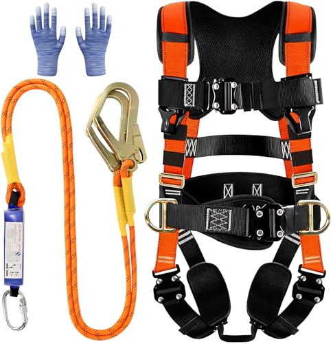 Xnqelerate Sicherheitsgeschirr Fallschutz, Harness For Men Construction, Verdickte Lendenwirbelstütze, Fallschutz Auffanggurt(Orange) für Bergsteigen, Outdoor Baumklettern, Luftarbeiten