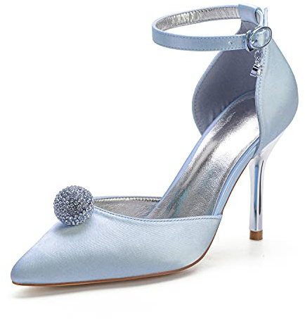 EICOFF Scarpe da Donna Tacchi Alti Stiletto Heel Pumps Décolleté da Sposa a Punta Chiusa Cinturino alla Caviglia per Matrimoni Feste, Balli,Sky Blue,40 EU