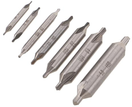 Operitacx Juego de 7 Brocas Centrales de Acero de Alta Velocidad Hss 60° para Torno y Metalurgia, Tamaños 1-5 Mm, Avellanadoras Precisas para Taladro Eléctrico y Trabajos en Acero, Metal