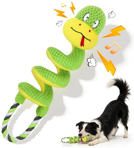 Hundespielzeug Plüsch Spiralenschlange mit Knitterpapier und Zugseil, Spielzeug Hund als Kuscheltier für Hunde, Welpenspielzeug für Apportieren & Zerrspiel, Dog Toys für Welpen, kleine, mittlere Hunde