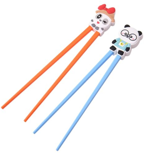 HYFZOD 2 Pares Palillos de Entrenamiento, Panda y Gato de la Suerte, palillos chinos para niños, Palillos Reutilizables Antideslizantes Resistentes al Calor para Fideos Asiáticos Ramen